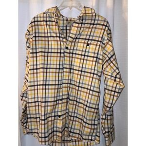 Bob Timberlake Mens Small Plaid Long Sleeve Button Down Shirt Yellow Brown Blue